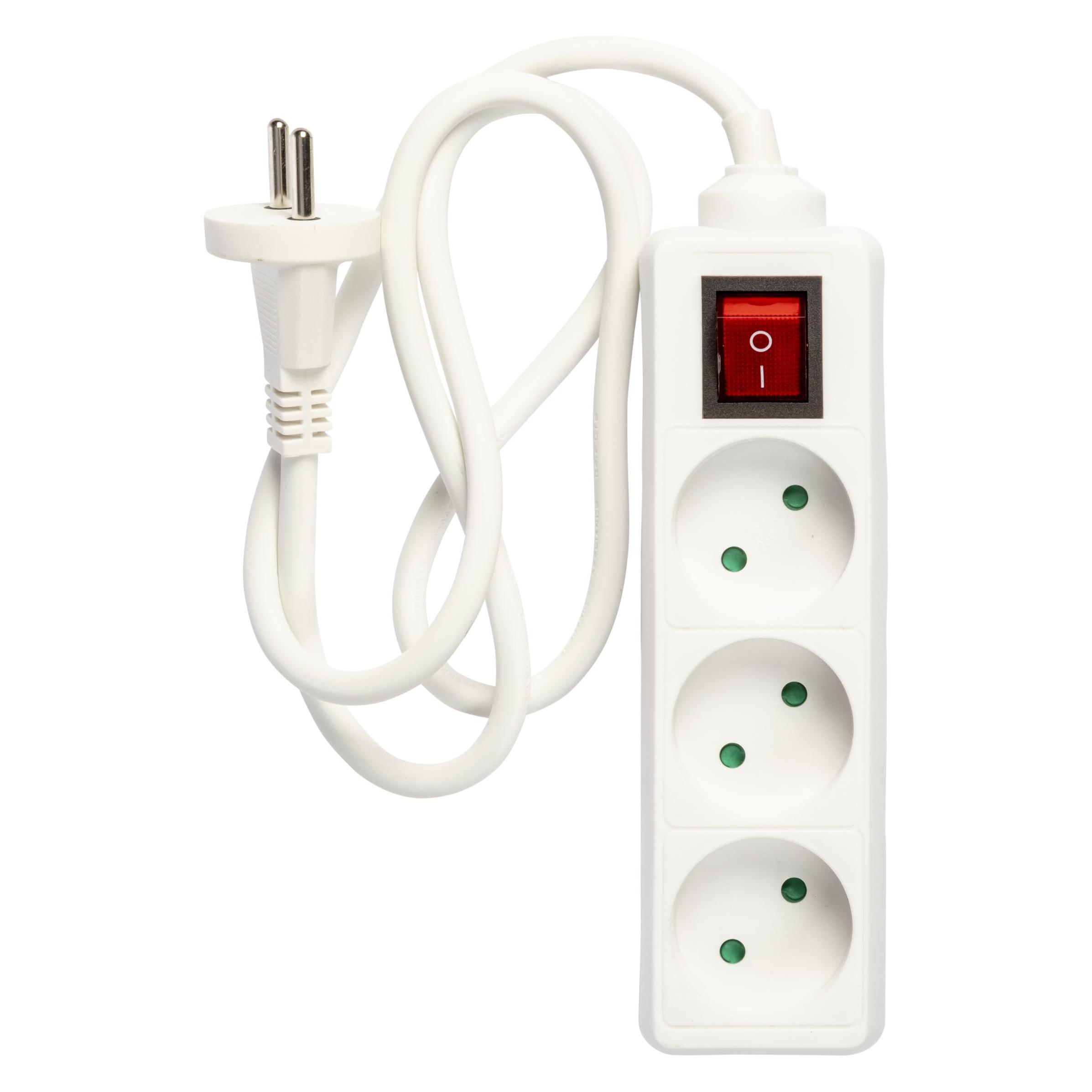 Antalis Stecker 3-fach mit Kontakt (D) 1m Kabel weiss (3x, CEE 7/4, 1 m) (322105)