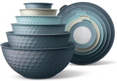 COOK WITH COLOR - 12 Piece Plastic Nesting Bowls - 6 Prep Bowls and 6 Lids, Microwave Safe.