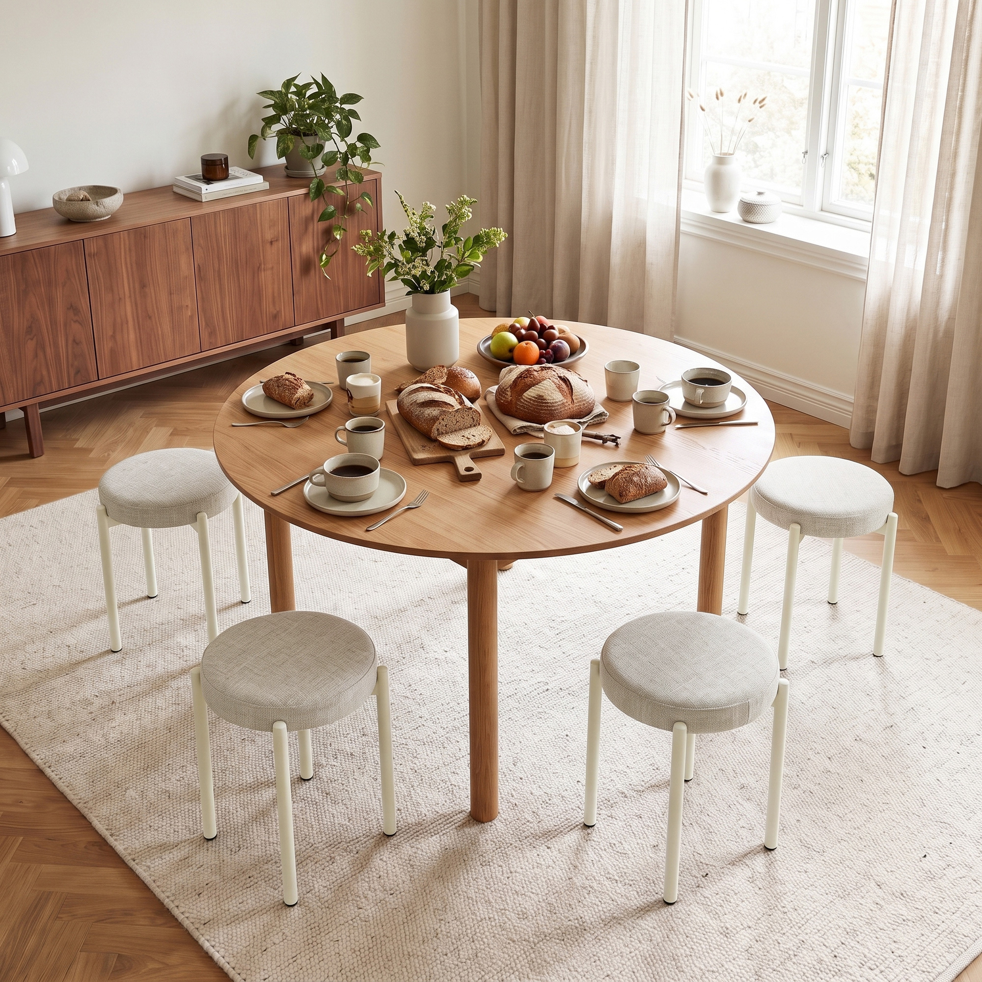 Homcom Set 4 Sgabelli Impilabili Rotondi con Seduta Imbottita, 45x45x47,5 cm, Crema   Aosom Italy