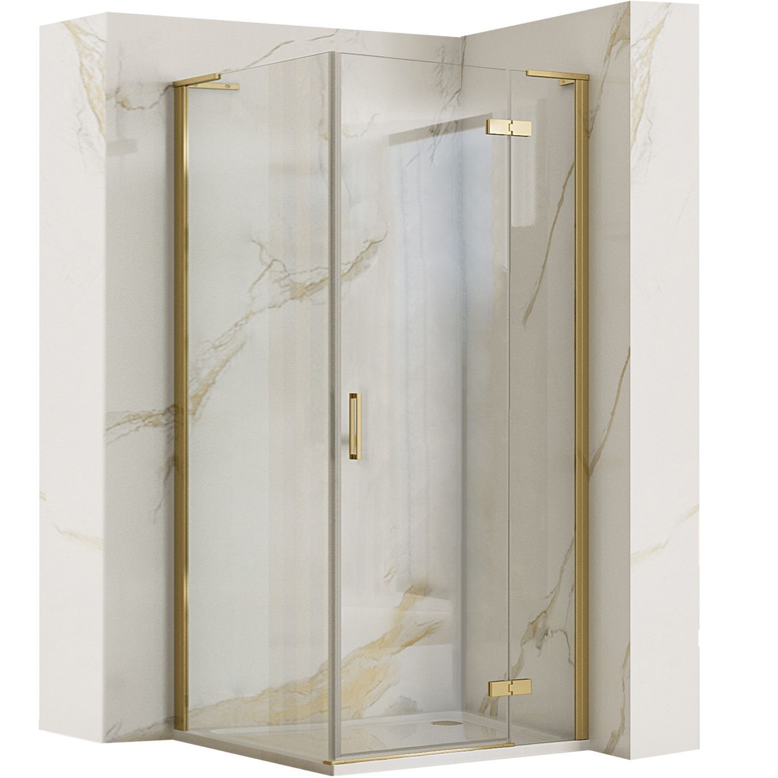 Rea douchecabine Hugo, 90 x 80 cm, geborsteld goud