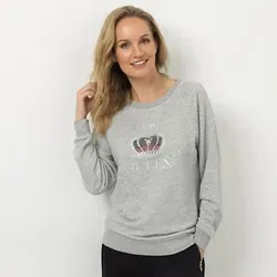 STRANDFEIN Sweatshirt Rundhalsausschnitt Perlenapplikation leger weit