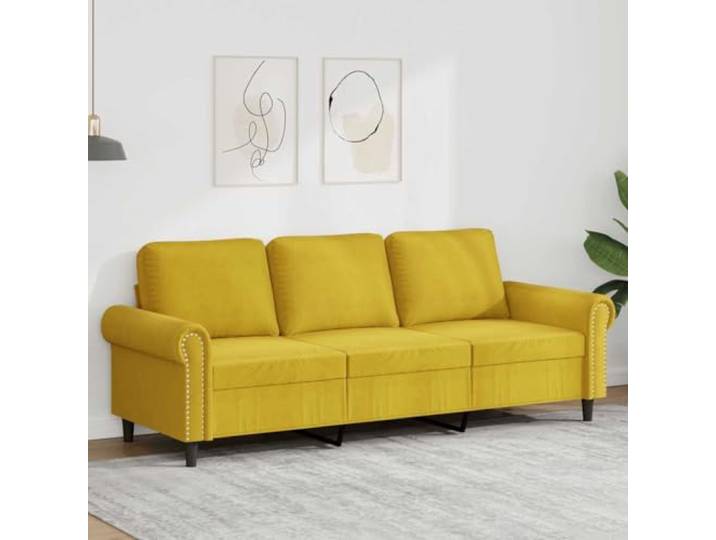 pokgdf 3-Sitzer Samtsofa Gelb 180 cm Metallgestell, Dick Polsterung, Modernes Design, 110 kg Pro Sitzplatz