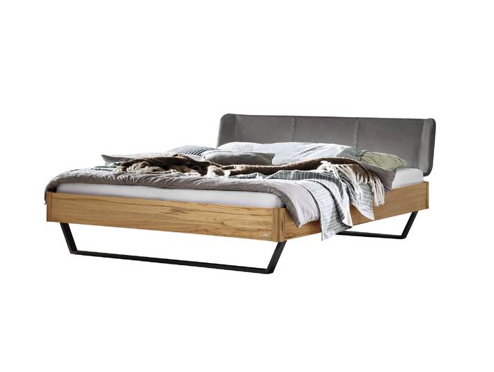Bettgestell, Massivholz Wildbuche, Braun, 146×216 cm, Gepolstertes Kopfteil, Hasena