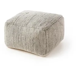 benuta Pure - Handgefertigter Woll Pouf Rocco Beige/Schwarz 55x55x30 cm