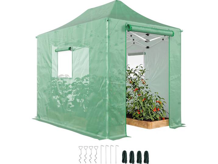 Outsunny Pop Up Gewächshaus ca. 200x300x270 cm Foliengewächshaus mit Satteldach