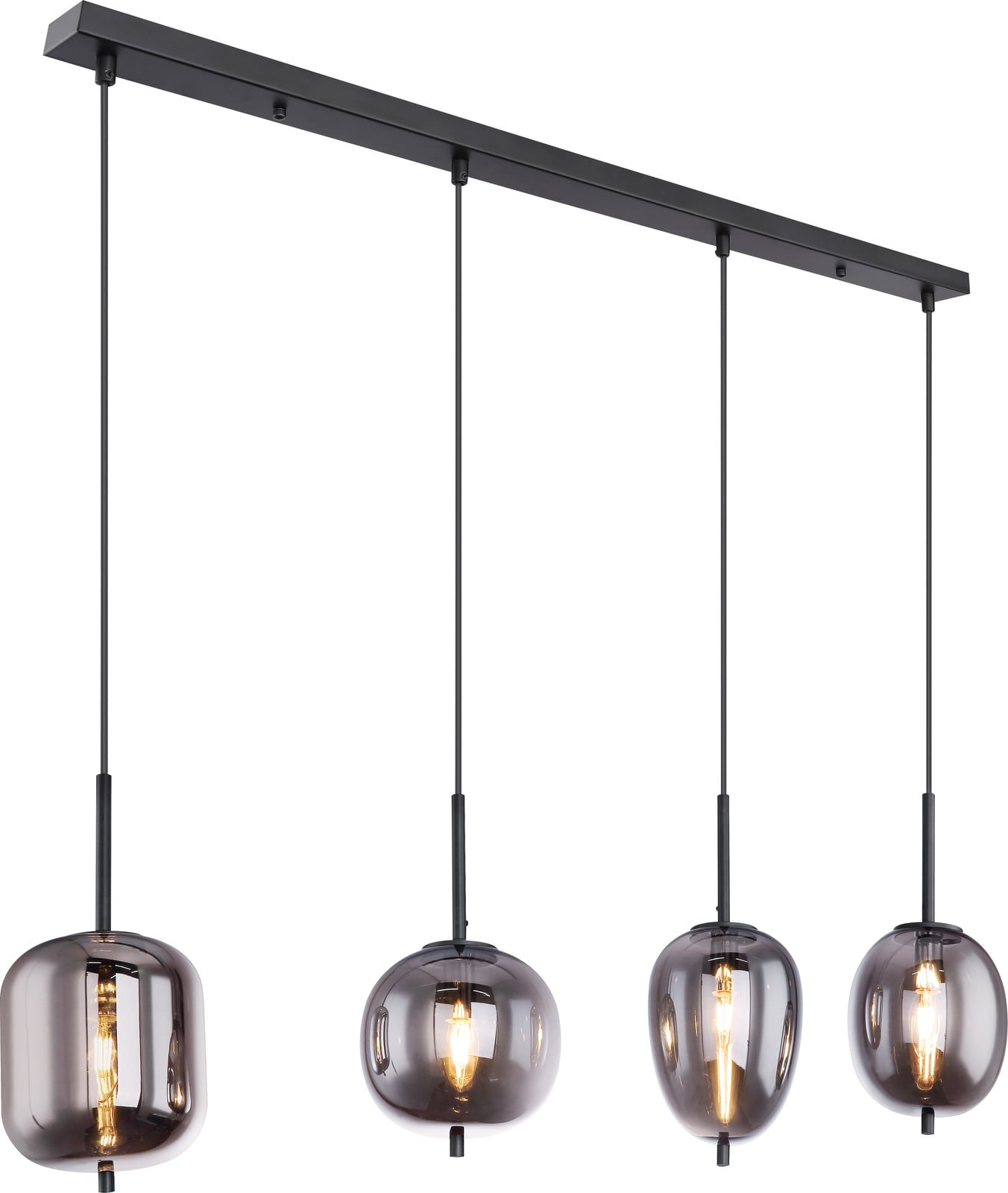 Globo Lighting Hanglamp Blacky zwart 4-lichts met glazen elementen