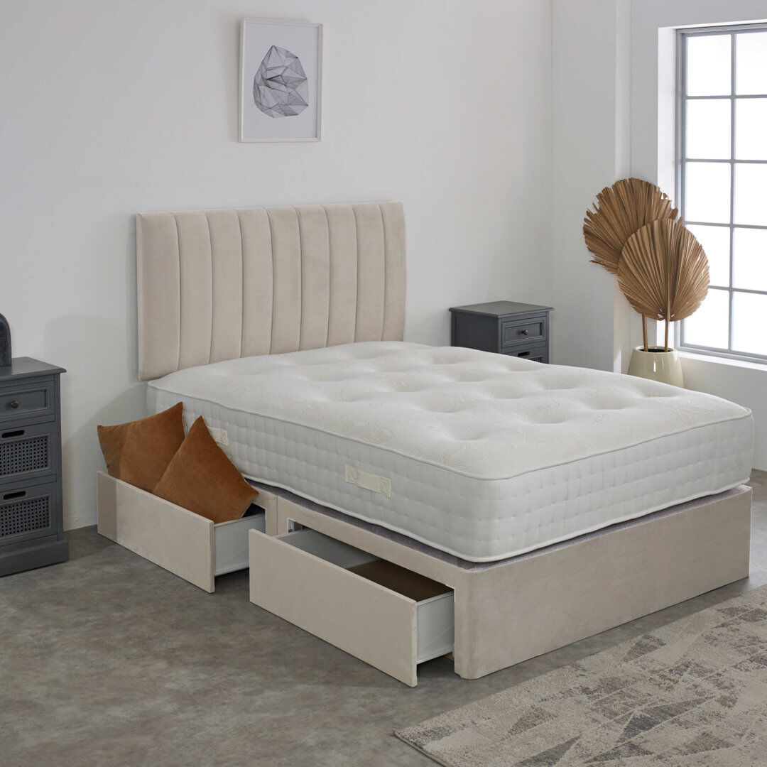 17 Stories Upholstered Bed with Mattress Cream Kingsize (5')