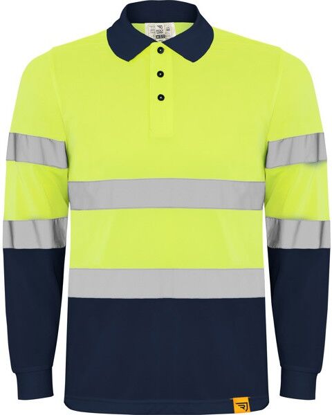 Polo manches longues personnalisé haute visibilité Polaris L/S XXXXL Bleu marine/jaune fluo