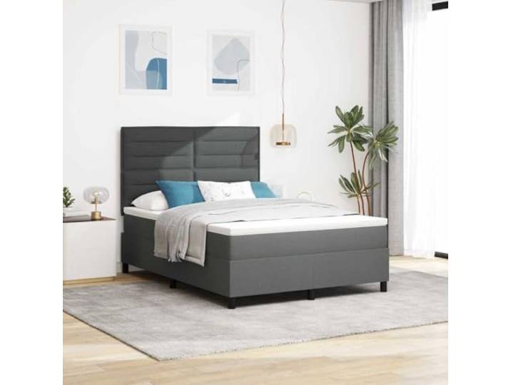 RJPLMFV Boxspringbett, Dunkelgrau, 140 x 190 cm, mit Matratze Verstellbares Kopfteil, Spanholz und Kiefer massiv, atmungsaktiver Stoff, Lattenrahmen im Lieferumfang enthalten