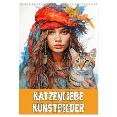 Katzenliebe Kunstbilder (Wandkalender 2027 DIN A3 hoch), CALVENDO Monatskalender