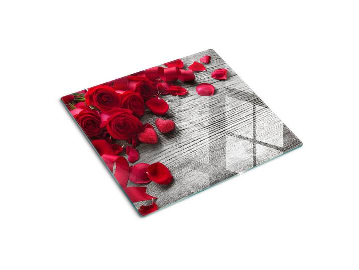 Tulup Glasplatte 60x52 cm Rote Rosen, Glas, 60x0.4x52 cm, Küchen, Küchenelektrogeräte, Herde, Herdabdeckplatten