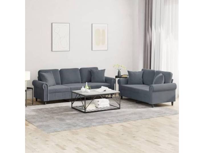 HEFZGDB 2-TLG. Sofagarnitur mit Kissen Dunkelgrau Samt – Weiche Polsterung und Robustes Metallgestell für langlebigen Komfort, ideal für Wohnzimmer und Entspannung, strapazierfähige