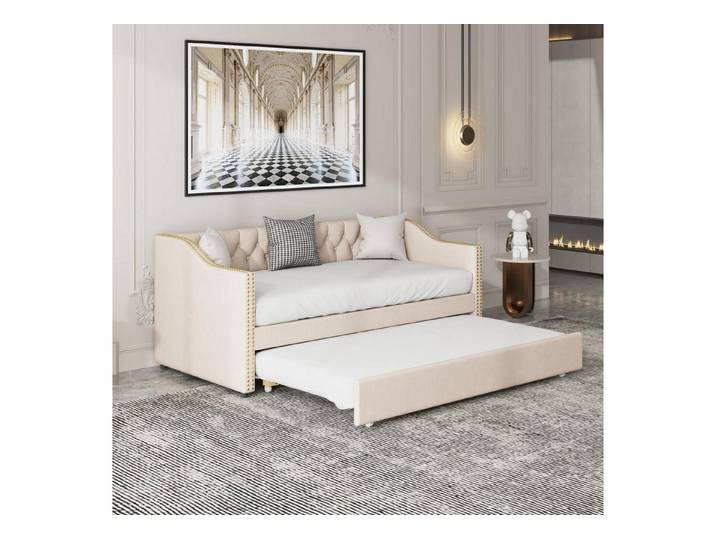 LuxusKollektion Schlafsofa Schlafsofa Doppelbett Ausziehbar 2 Sitzer Beige-c 90 180x200cm