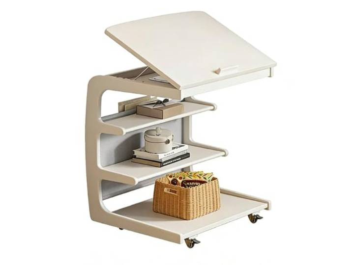 Wohnzimmer Mobiler Nachttisch mit Klapptisch aus Holz Mittelstück(Weiß)