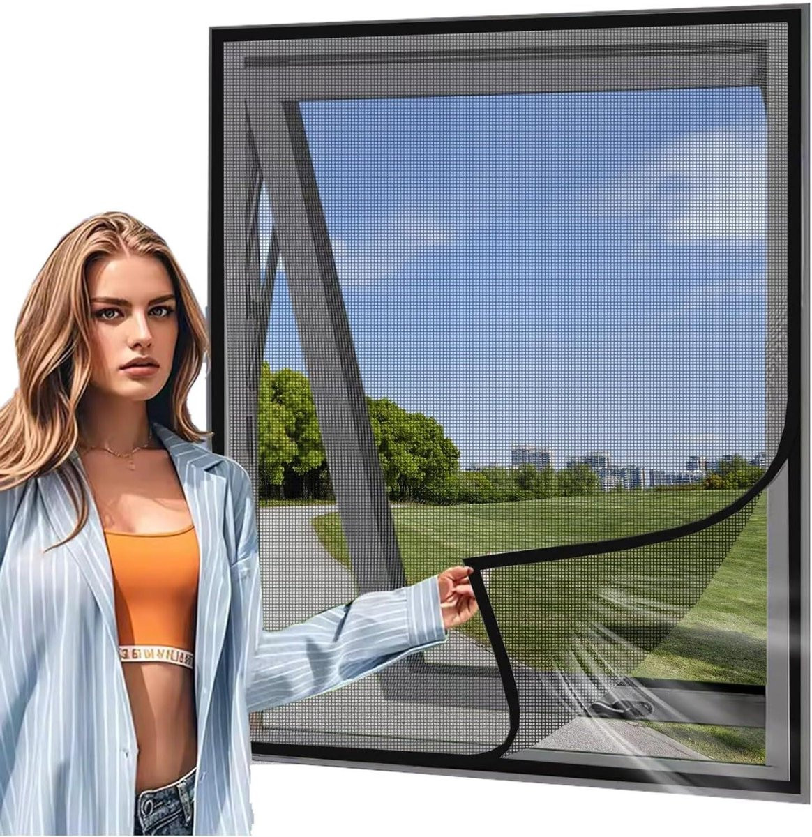 Vliegengordijn Rol Hor Maatwerk Insecten Buiten Zonder Boren Zwart B/D/H: 120 x 135 cm