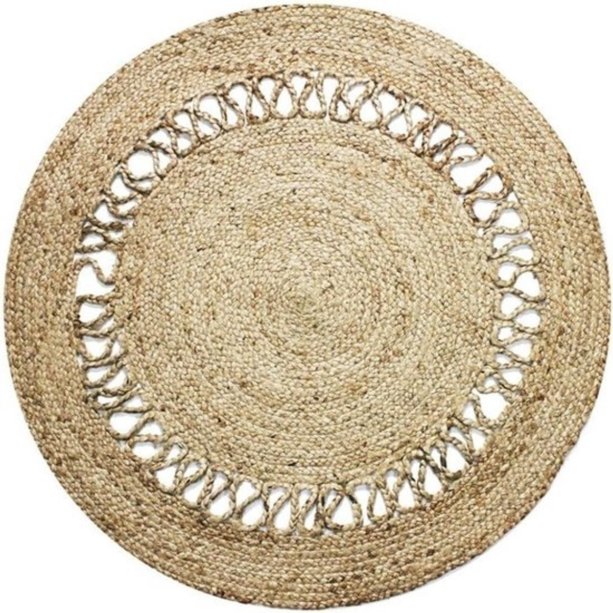 Rond Jute Vloerkleed in Boho en Ethnic Stijl - 120 cm