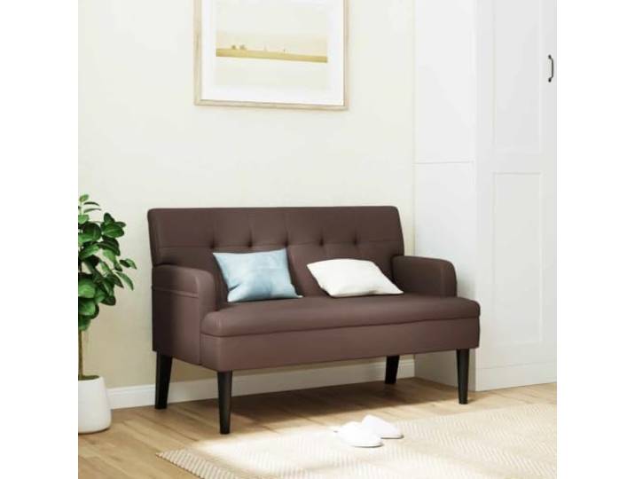TEKGHUT Sitzbank mit Rückenlehne Braun 112x65,5x75 cm Kunstleder Kunstleder pflegeleicht, Armlehnen bequem, Kautschukholz Beine stabil, Sperrholz Gestell robust