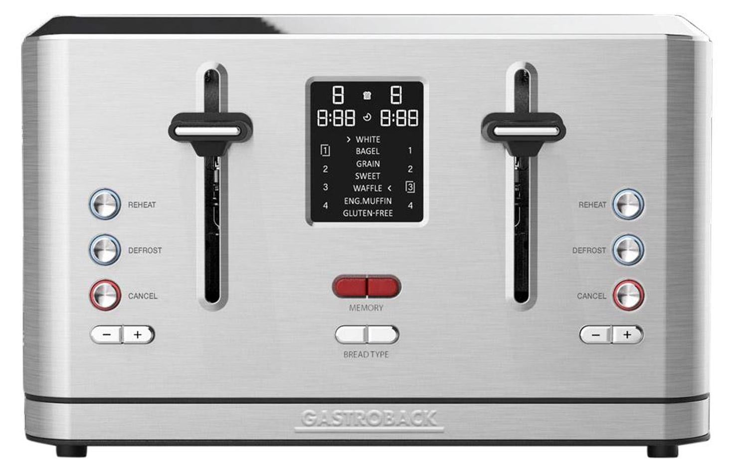Gastroback Design Digital 4S broodrooster, 4 sneetjes, roestvrij staal, 1900 W