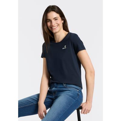 T-Shirt MUSTANG, Damen, Gr. XL, blau (schwarz saphire), Jersey, Obermaterial: 100% Baumwolle, normal normal, Rundhals, Shirts T-Shirt, normale Passform, Kurzarm-Design