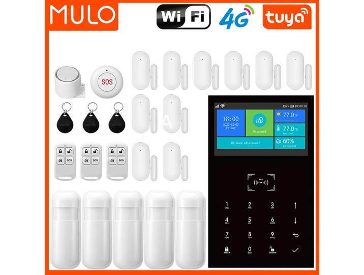 MULO 4G alarm Tuya Smart Home Alarm System WIFI GSM 4.3 inch Temperature Humidity Display PG-109 For Alexa & Google Burglar Home