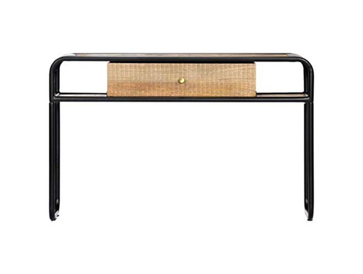 Konsolentisch 118x30x75 cm aus Massivholz Mango mit Schublade Massivholz Mangoholz Stahlrahmen 1 Schublade 2 Fächer Vintage Design für Flur Wohnzimmer