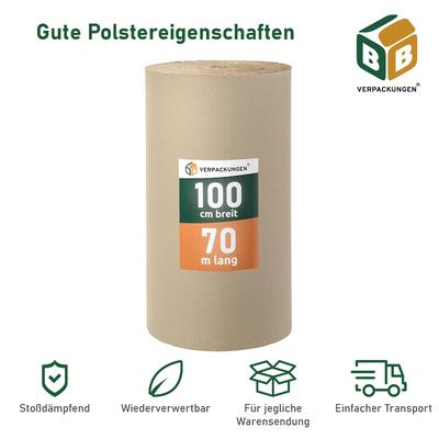 BB-Verpackungen GmbH 4 x Rollenwellpappe (1,0 x 70 m) Wellkarton Füllmaterial Polster Schutz Rollwellpappe BB-Verpackungen