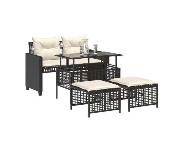 Noir Siège de balcon ergonomique - - Salon de jardin avec coussins 4 pcs noir résine tressée verre - Siège d'extérieur(1parce