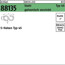 S-Haken R 88135 Typ 45 60x 18x 5,8 Stahl galv.verz. 100 Stück