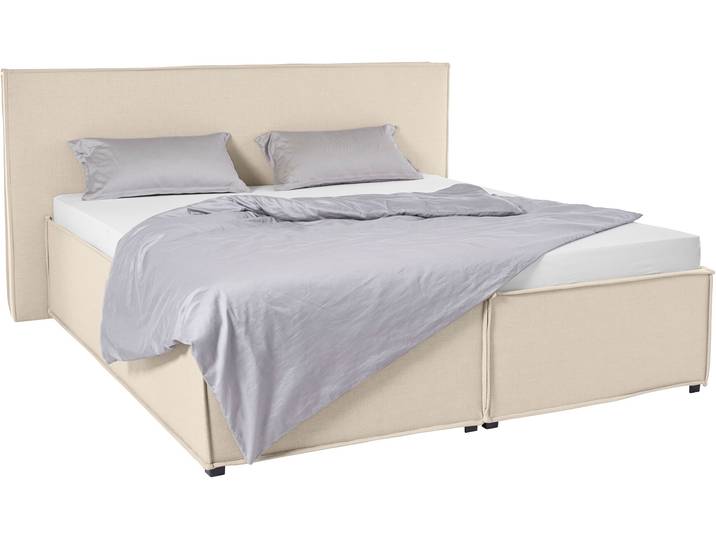 Polsterbett, 100% Polyester, Beige, 213×213 cm, Mit Kopfteil & Ohne Bettkasten, Modern, LeGer