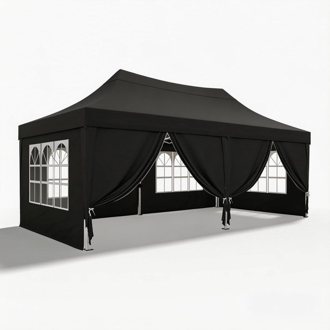 Quictent 3x6m Commercial Pop Up Gazebo with Sloped High Peak, Heavy Duty Event Shelter with Church Window Sides for Backyard, Parties, Vendor Booths-G Black