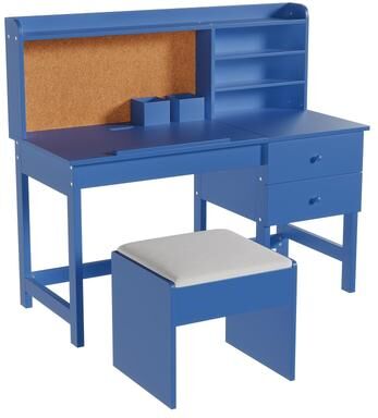 Garvee Adjustable Tilt Kids Desk and Chair Set - Wooden Study Table with Drawer, Cork Board & Hutch - Student Writing Desk