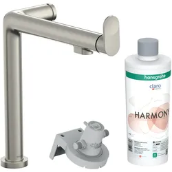 Hansgrohe Aqittura M91 FilterSystem 240, 1jet Starter Set Edelstahl, 35 mm Hahnlochbohrung, 7 l/min Durchfluss, 1,3 l/min gefiltertes Wasser