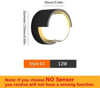 Inspire Curations LumaGuard Motion Sensor LED Wall Light Waterproof Outdoor Wall Light IP66 style D1 12w Cold White With S