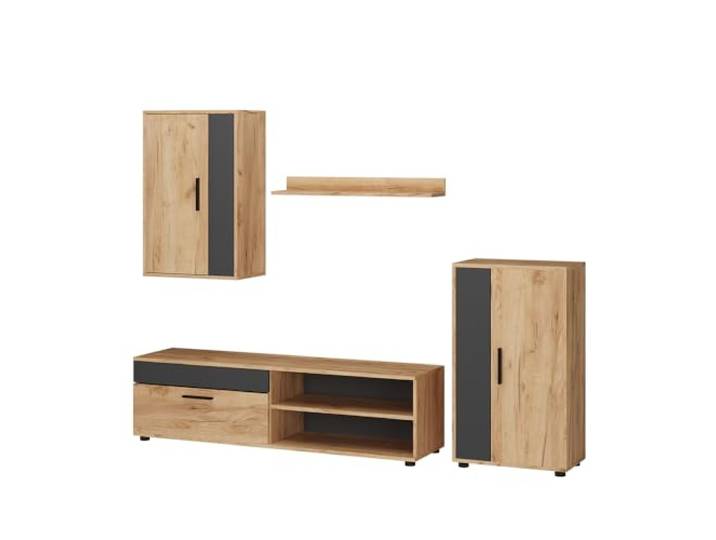 Vicco Wohnwand Berno , Goldkraft Eiche set, 4 Teile, zur wandmontage geeignet mit offenen Ablageflächen