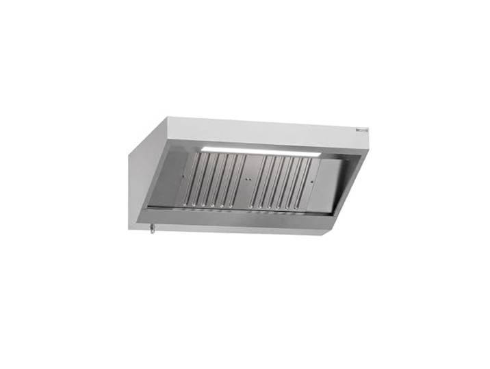 GGM Gastro Wandhaube 1200 mm mit LED Hochwertiger Edelstahl, einfache Reinigung, integrierte Fettfangrinne mit Ablasshahn, optimale Absaugung, langlebig