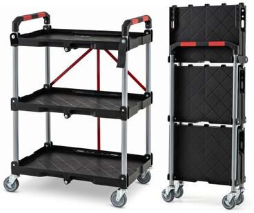 Costway 3-Tier Folding Utility Cart with Swivel Wheels and Brakes-Black