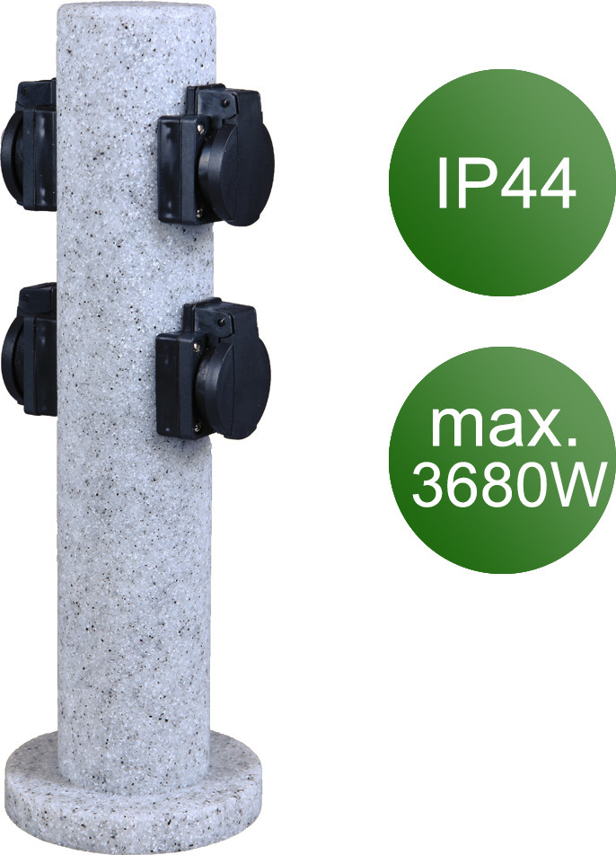 Ronde wandcontactdoos met 4 stopcontacten in granietlook