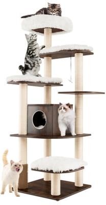 Costway 7-Layer Wooden Cat Tree Tall Cat Tower with Sisal Posts and Condo-Brown
