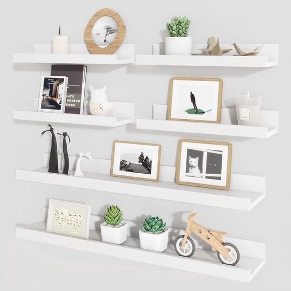Set van 6 Zwevende Wandplanken met Lip voor Decoratie en Opslag