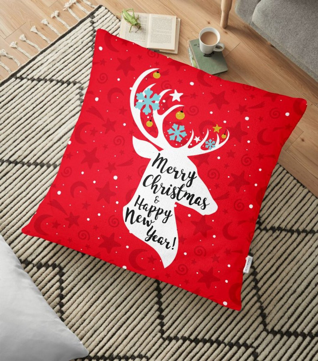 Vloerkussenhoes Merry Christmas & Happy New Year - De Groen Home - 70 x 70 cm