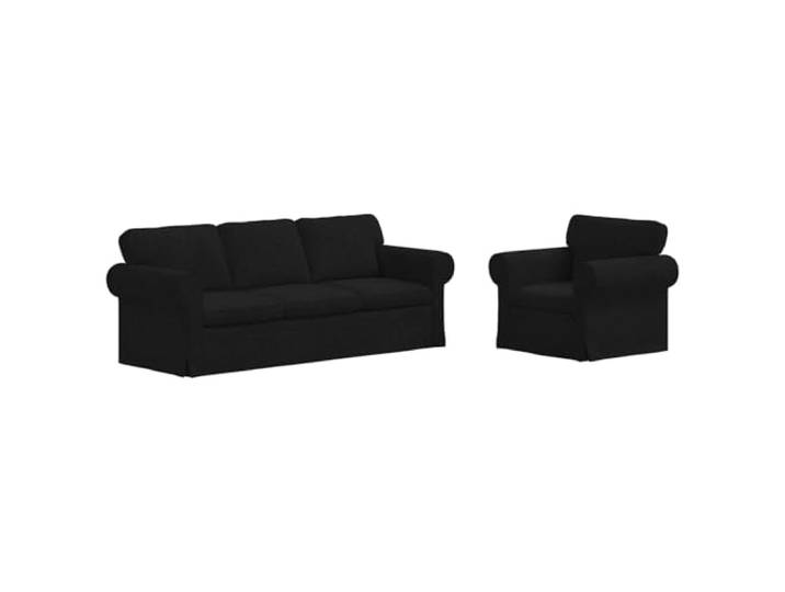 IBUQDDV Sofa Set 2 STK. Schwarz Stoff Modular Ecksofa Metallrahmen,atmungsaktiver Stoff,Holzwerkstoff-Armlehnen,Schaum-Faserfüllung,Brötchen-Füße