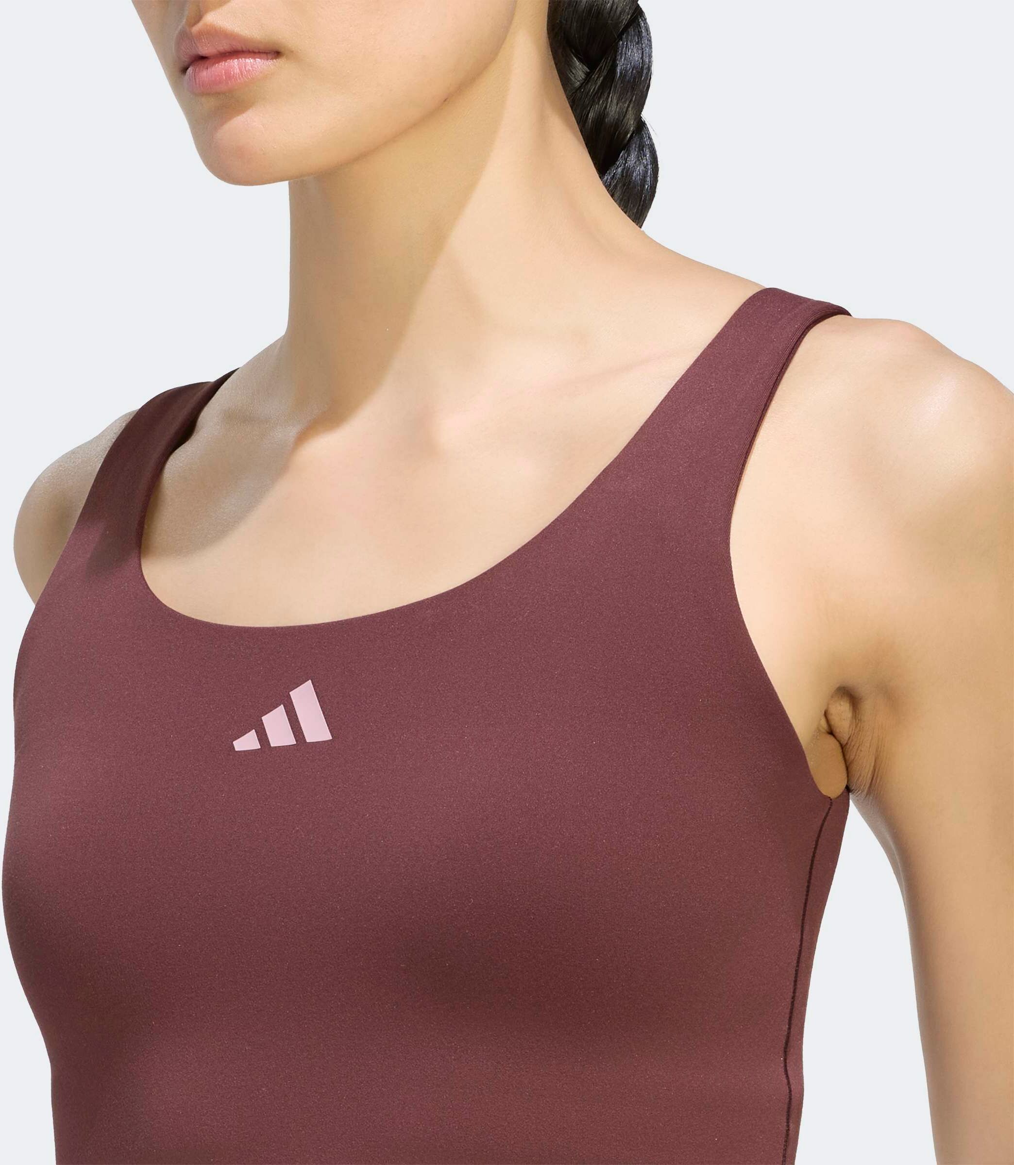 Tanktop ADIDAS PERFORMANCE "3-STREIFEN STUDIO ALL ME, LEICHT STÜTZEND", Damen, Gr. XXL, braun (aurora ruby), Obermaterial: 79% Polyester, 21% Elasthan (LYCRA), normal, Rundhals, Tops Tanktop aurora ruby XXL