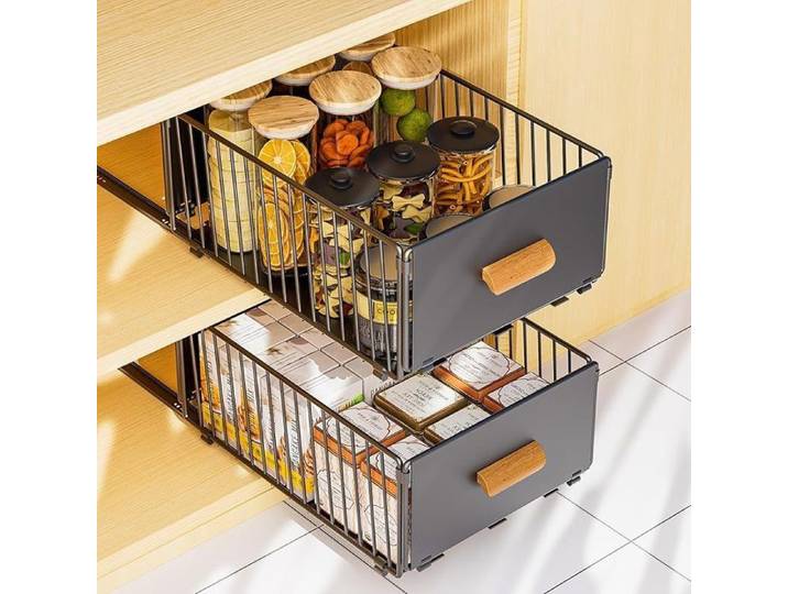 Tiroir Coulissant Adhésif Organisateur de Tiroirs Bac Coulissant Placard Armoires Cuisine Aucun Perçage ni Clouage Requis 30cm