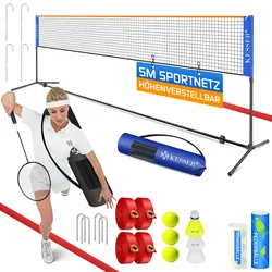 KESSER® Badmintonnetz, Tennisnetz   300cm   400cm   500 cm   Federballnetz 3-Fach-Höhenverstellbar, Set bestehend aus Netz, 3x Feder- & Tennisball, stabilem Eisen-Gestell, Transporttasche, Indoor & Outdoor