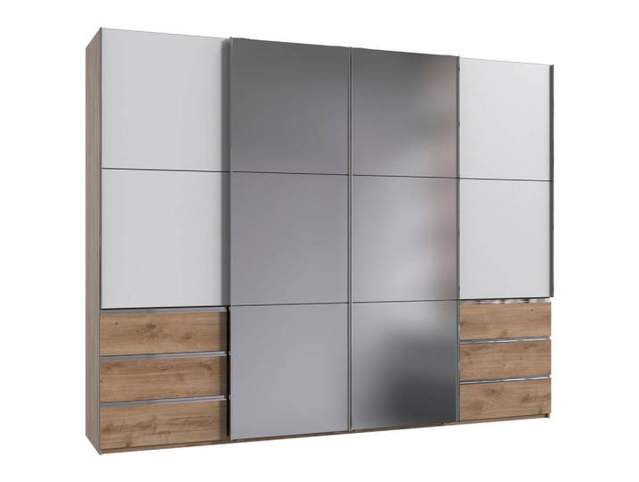 Schwebetürenschrank Level 36 Weiß/Plankeneiche