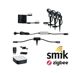 Paulmann 5173 Plug & Shine Smart Home smik + LED Erdspieß Sting 3000K 3x6,4W 75VA Weiß/Anthrazit