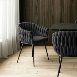 HOME DELUXE Esszimmerstuhl gewebt AYLA - 4er Set Dunkelgrau