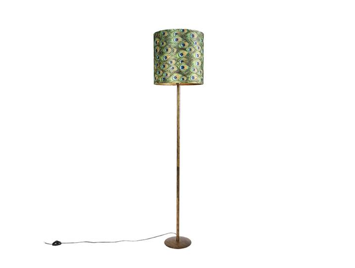 Lampadaire vintage doré avec abat-jour paon 40 cm - Simplo