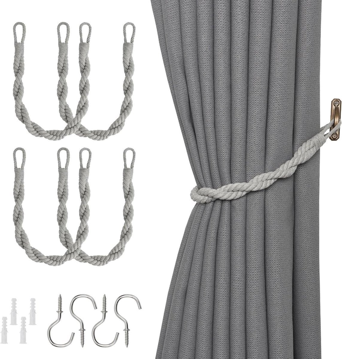 Lichtgrijze handgeweven katoenen gordijn tiebacks van 60 cm voor woonkamer decoratie