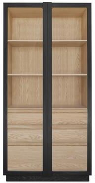 NADAAL STUDIOS Corwin Display Cabinet, Two-Tone Solid Ash Frame with Tempered Glass Doors, Black